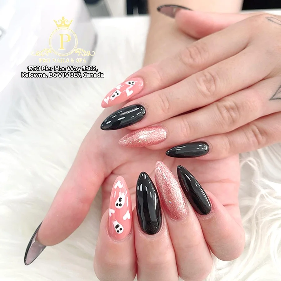 Black and coral statement nail art